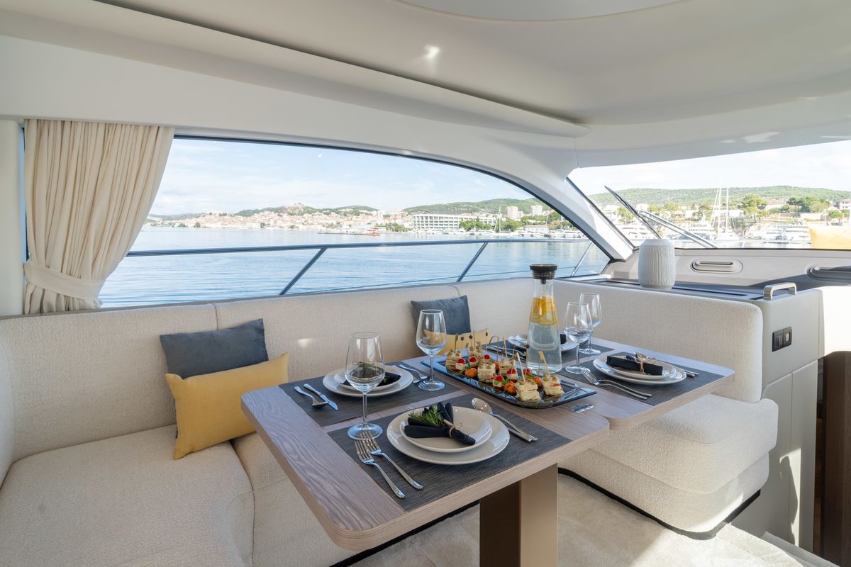 Salon of Leeloo, a Azimut 53 Fly motorboat at Grad Šibenik, Croatia