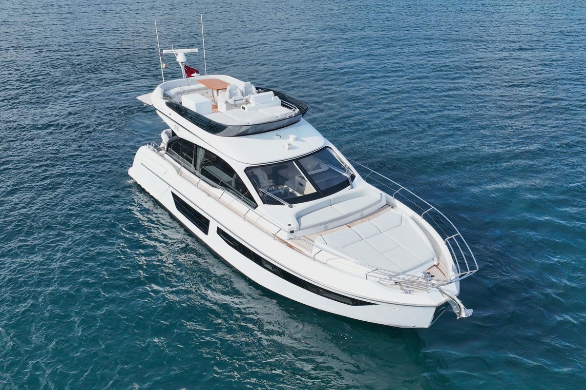 Exterior view of Leeloo, a Azimut 53 Fly motorboat at Grad Šibenik, Croatia