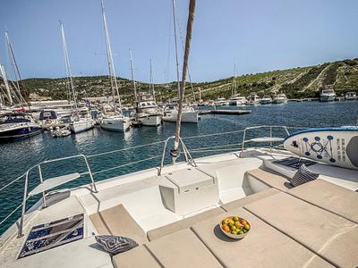 Deck of Nammu, a Bali Catspace catamaran at Primošten, Croatia