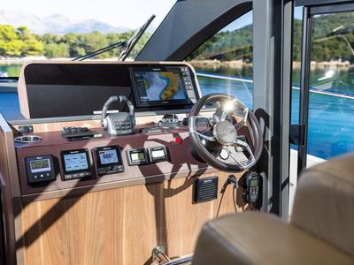 Cockpit of Lomar, a Sealine F430 yacht at Dubrovnik, Croatia