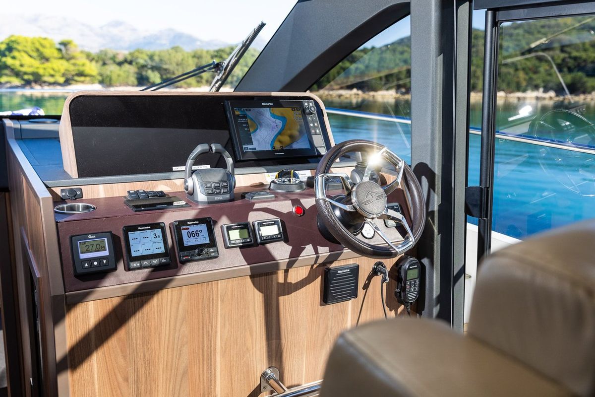 Cockpit of Lomar, a Sealine F430 yacht at Dubrovnik, Croatia