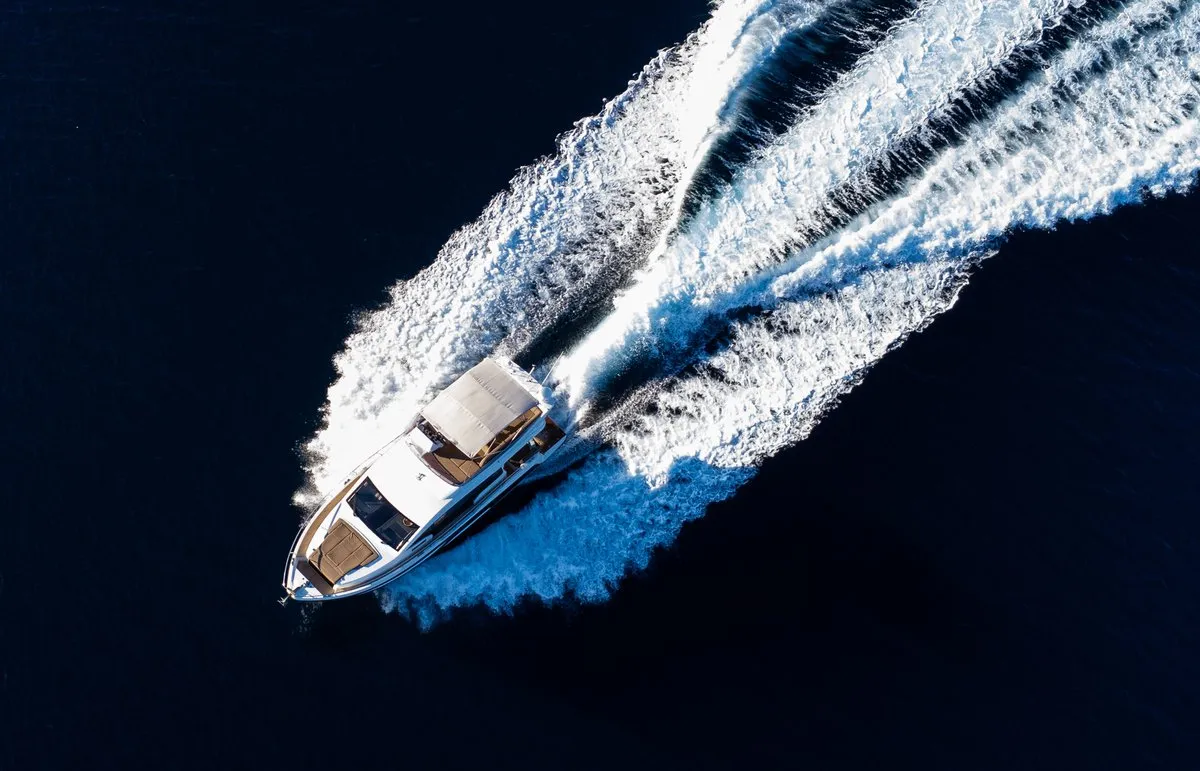 Exterior view of Lomar, a Sealine F430 yacht at Dubrovnik, Croatia