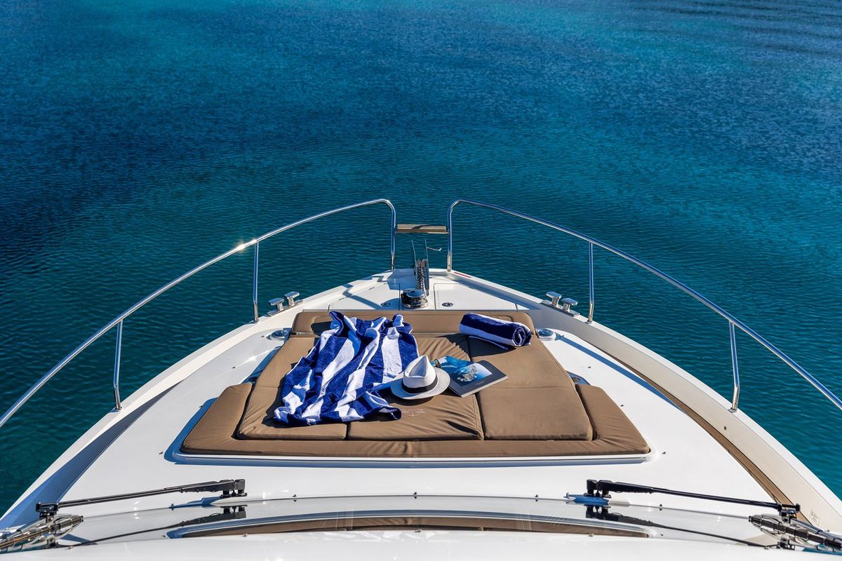 Deck of Lomar, a Sealine F430 yacht at Dubrovnik, Croatia