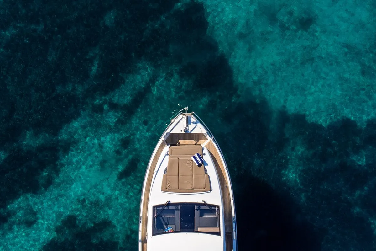 Exterior view of Lomar, a Sealine F430 yacht at Dubrovnik, Croatia