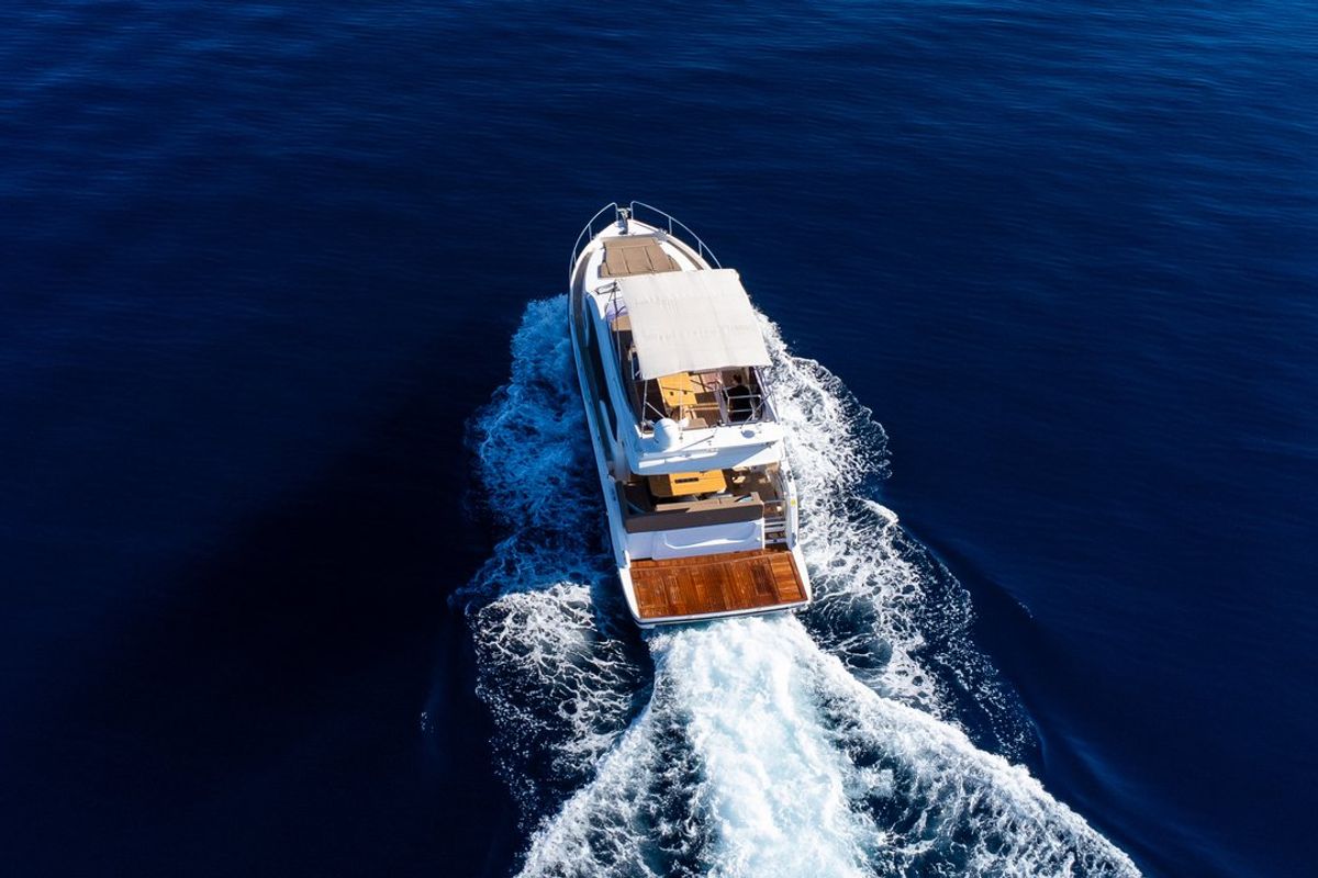 Exterior view of Lomar, a Sealine F430 yacht at Dubrovnik, Croatia