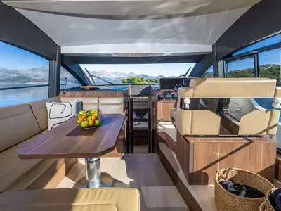 Salon of Lomar, a Sealine F430 yacht at Dubrovnik, Croatia