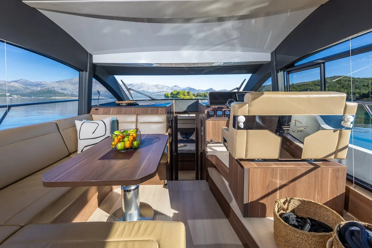 Salon of Lomar, a Sealine F430 yacht at Dubrovnik, Croatia