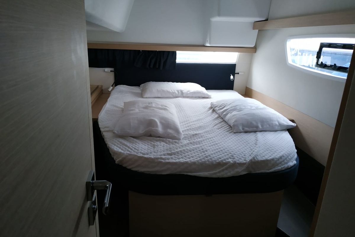 Cabin on Margarita, a Fountaine Pajot Lucia 40 catamaran at Procida, Italy