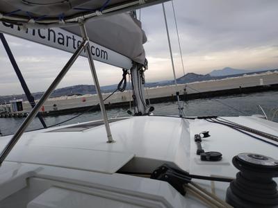 Deck of Margarita, a Fountaine Pajot Lucia 40 catamaran at Procida, Italy
