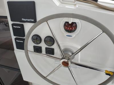 Cockpit of Margarita, a Fountaine Pajot Lucia 40 catamaran at Procida, Italy