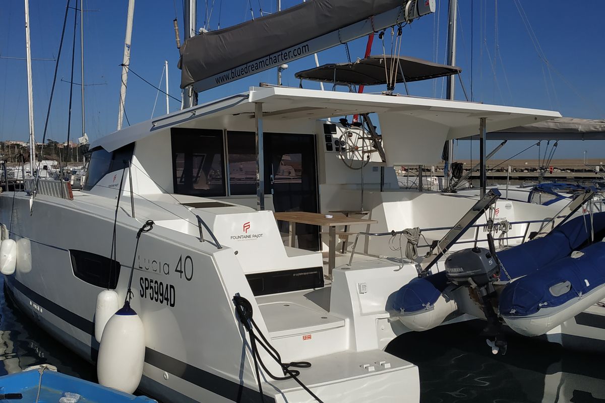 Exterior view of Margarita, a Fountaine Pajot Lucia 40 catamaran at Procida, Italy