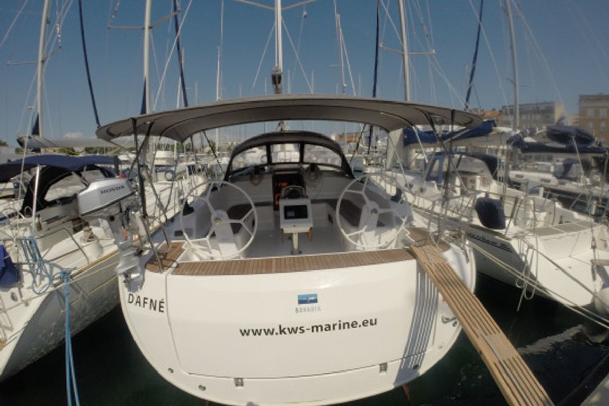 Exterior view of Dafne, a Bavaria Cruiser 46 sailboat at Zadar, Croatia