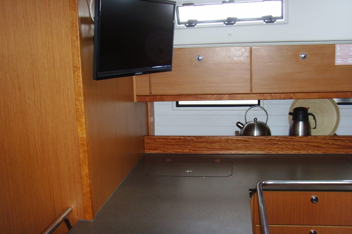 Galley of Patroklos, a Bavaria Cruiser 45 sailboat at Municipal Unit of Lefkada, Greece
