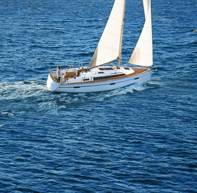Exterior view of Eneja, a Bavaria Cruiser 37 sailboat at Općina Sukošan, Croatia