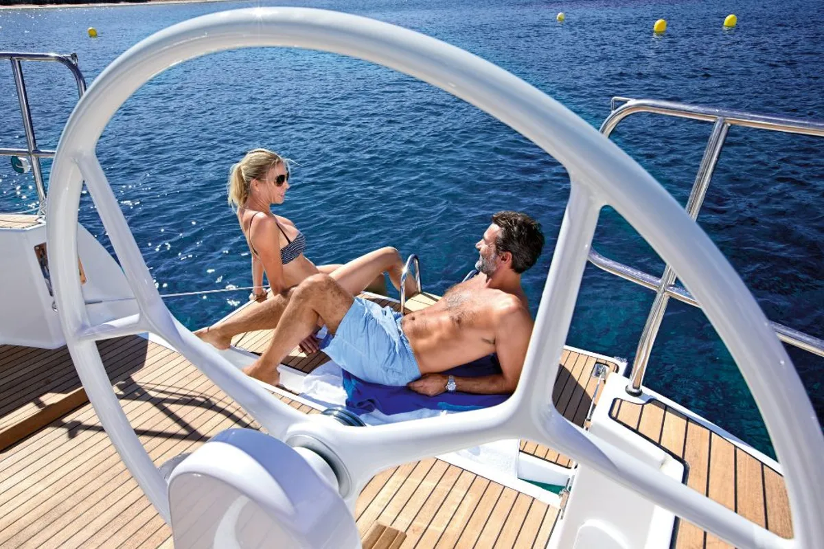 Deck of Eneja, a Bavaria Cruiser 37 sailboat at Općina Sukošan, Croatia