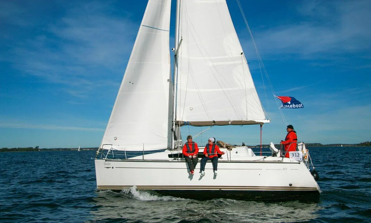 Exterior view of Thunder, a Jeanneau Sun Odyssey 30i sailboat at Flensburg, Germany