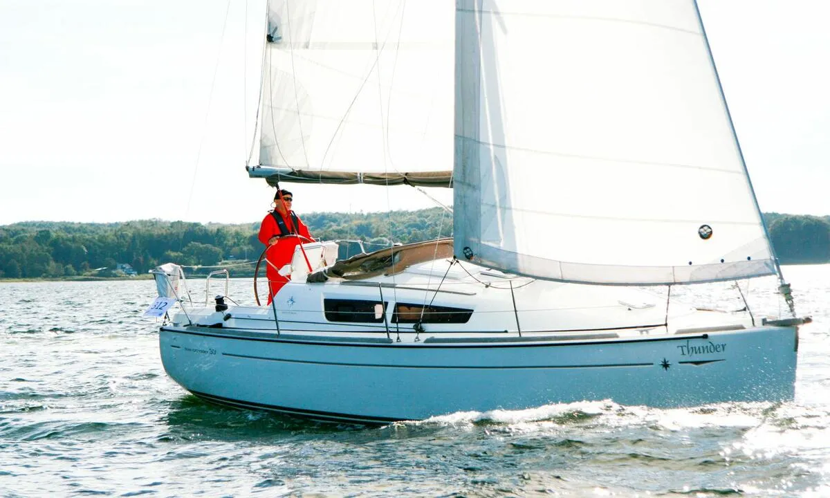 Exterior view of Thunder, a Jeanneau Sun Odyssey 30i sailboat at Flensburg, Germany
