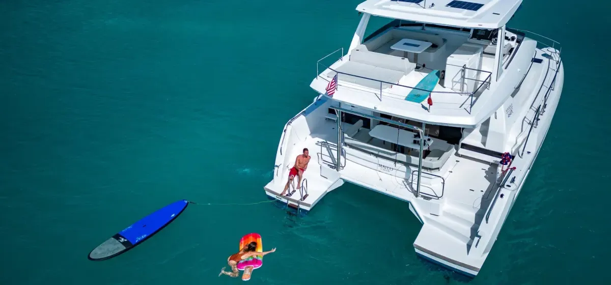 Exterior view of Moorings 464PC Exclusive, a Leopard 46PC catamaran at Općina Marina, Croatia