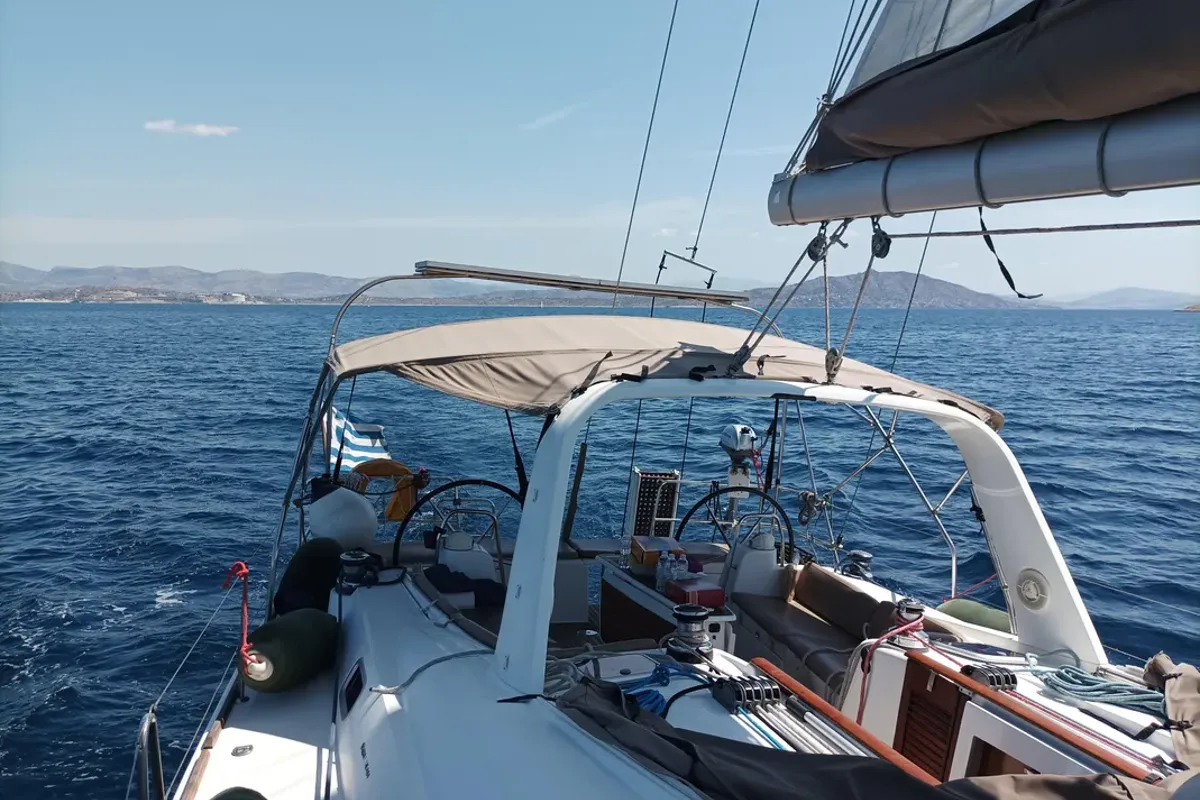 Deck of Evita, a Beneteau Oceanis 51.1 sailboat at Municipal Unit of Elefsina, Greece