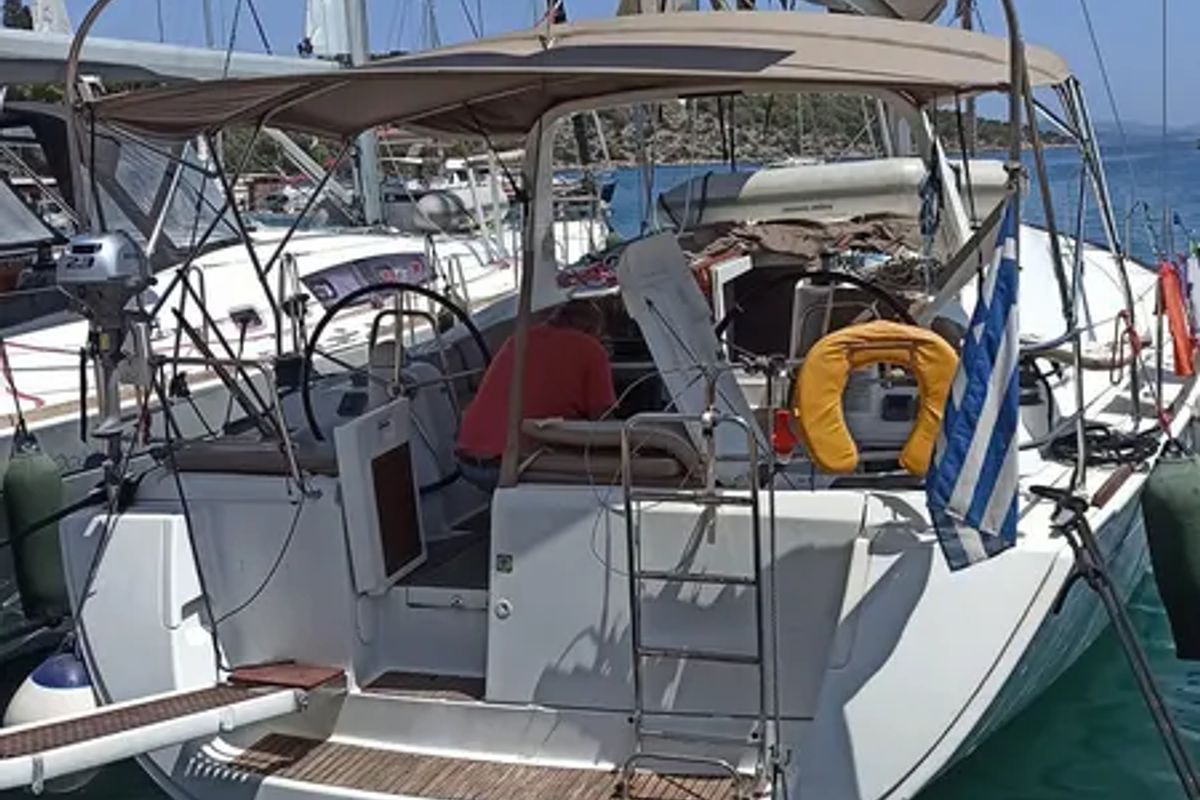 Exterior view of Evita, a Beneteau Oceanis 51.1 sailboat at Municipal Unit of Elefsina, Greece