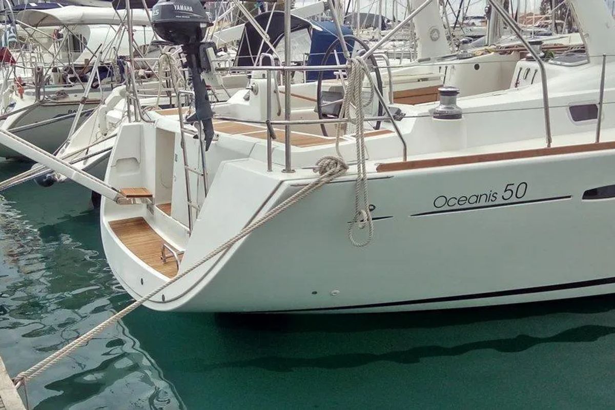 Exterior view of Evita, a Beneteau Oceanis 51.1 sailboat at Municipal Unit of Elefsina, Greece