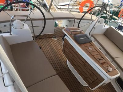 Cockpit of Evita, a Beneteau Oceanis 51.1 sailboat at Municipal Unit of Elefsina, Greece