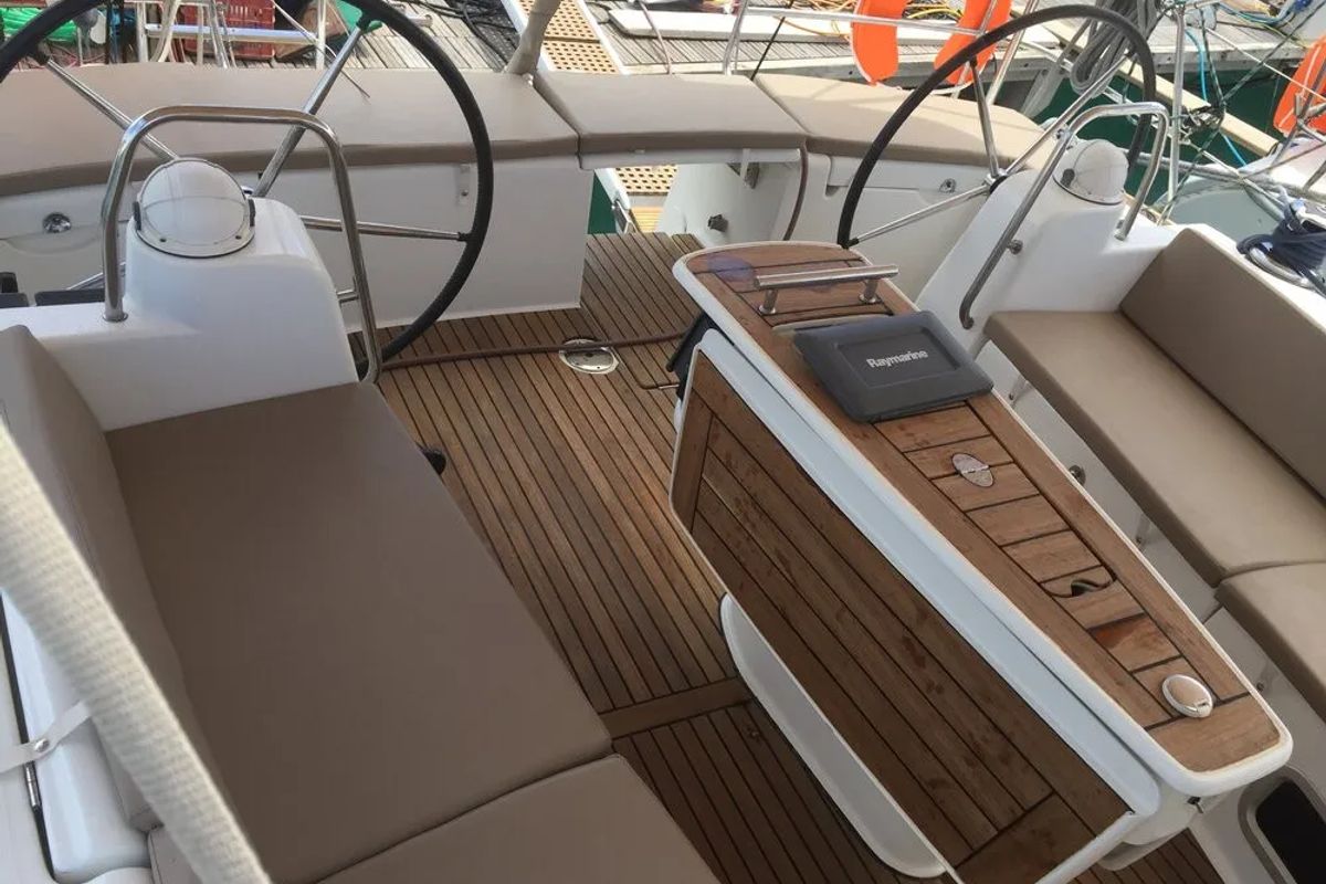 Cockpit of Evita, a Beneteau Oceanis 51.1 sailboat at Municipal Unit of Elefsina, Greece
