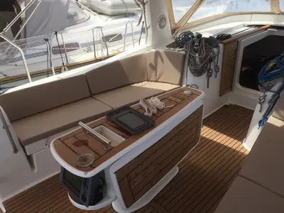 Deck of Evita, a Beneteau Oceanis 51.1 sailboat at Municipal Unit of Elefsina, Greece