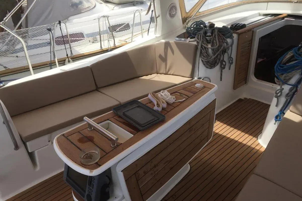 Deck of Evita, a Beneteau Oceanis 51.1 sailboat at Municipal Unit of Elefsina, Greece