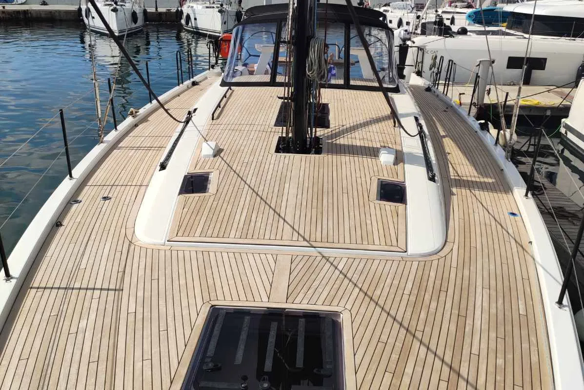 Deck of Extra mile, a Beneteau First 53 sailboat at Lavreotiki Municipal Unit, Greece