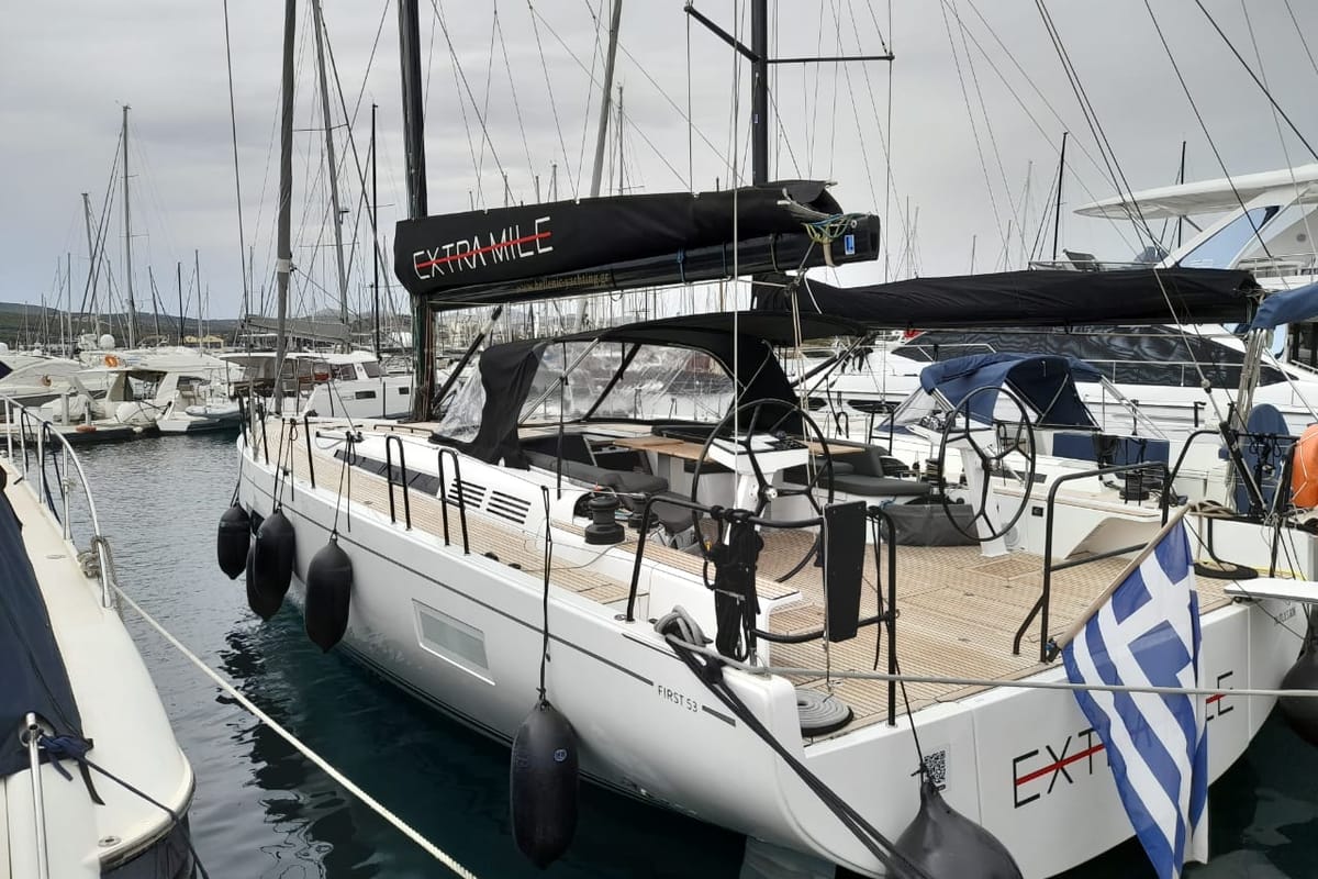 Exterior view of Extra mile, a Beneteau First 53 sailboat at Lavreotiki Municipal Unit, Greece