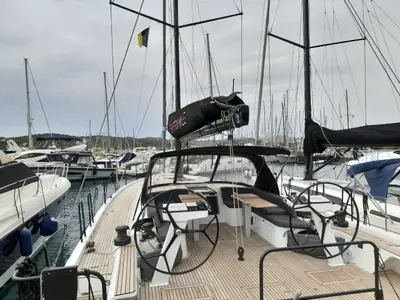 Cockpit of Extra mile, a Beneteau First 53 sailboat at Lavreotiki Municipal Unit, Greece