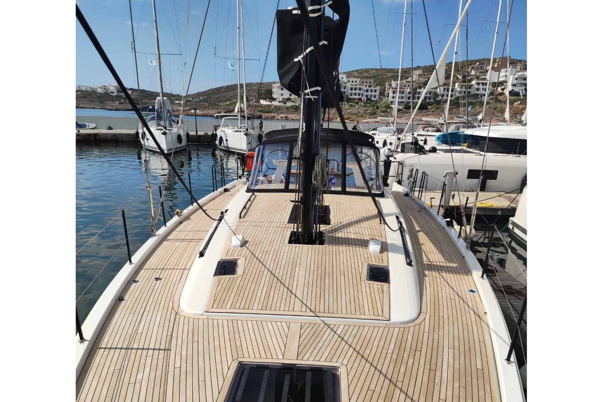 Deck of Extra mile, a Beneteau First 53 sailboat at Lavreotiki Municipal Unit, Greece