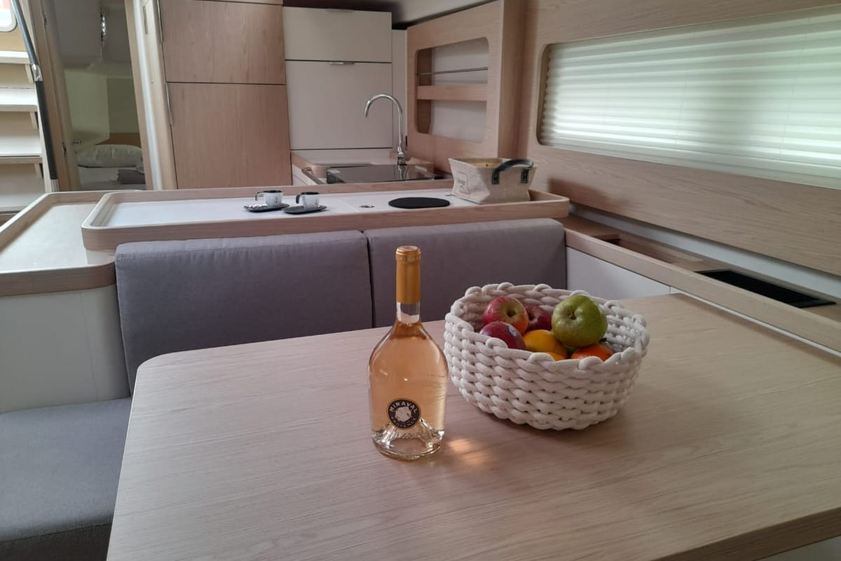 Salon of Extra mile, a Beneteau First 53 sailboat at Lavreotiki Municipal Unit, Greece