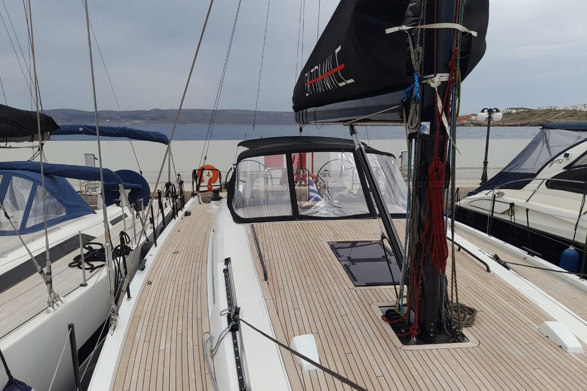 Deck of Extra mile, a Beneteau First 53 sailboat at Lavreotiki Municipal Unit, Greece