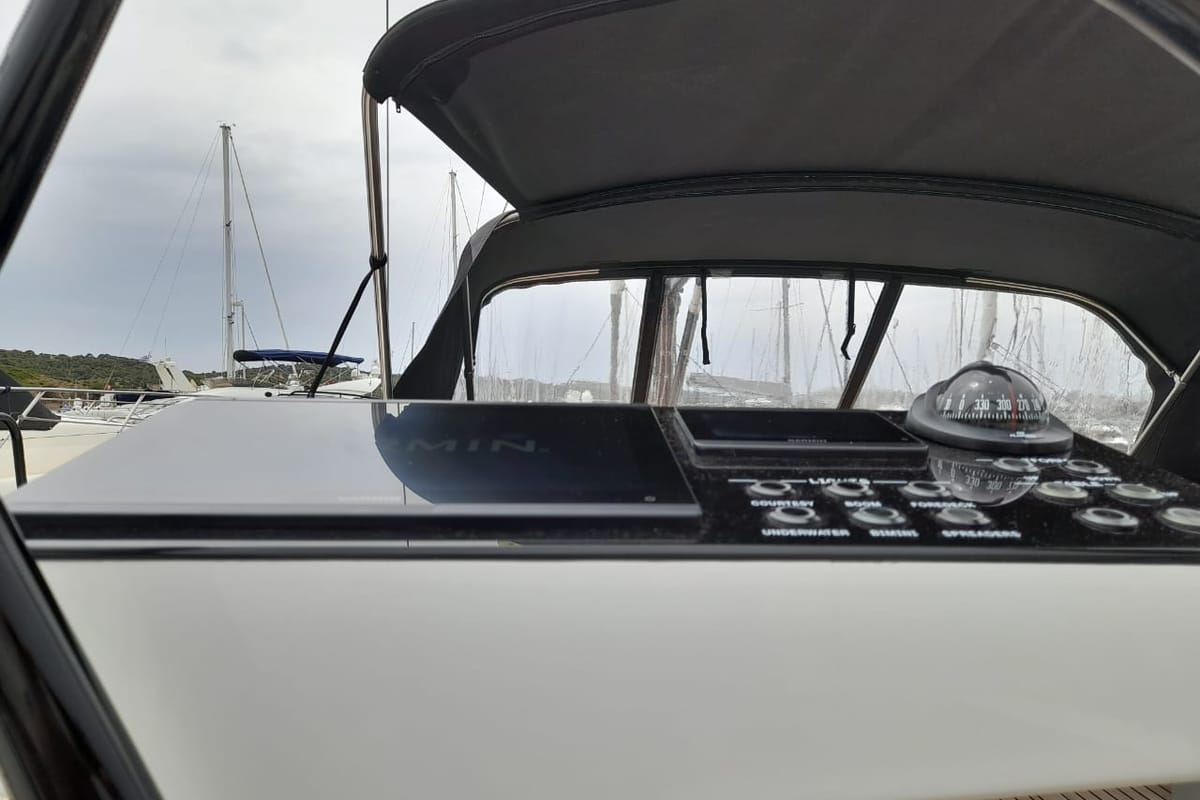 Cockpit of Extra mile, a Beneteau First 53 sailboat at Lavreotiki Municipal Unit, Greece