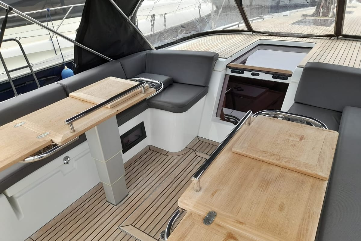 Deck of Extra mile, a Beneteau First 53 sailboat at Lavreotiki Municipal Unit, Greece