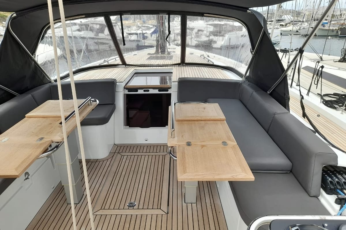 Deck of Extra mile, a Beneteau First 53 sailboat at Lavreotiki Municipal Unit, Greece