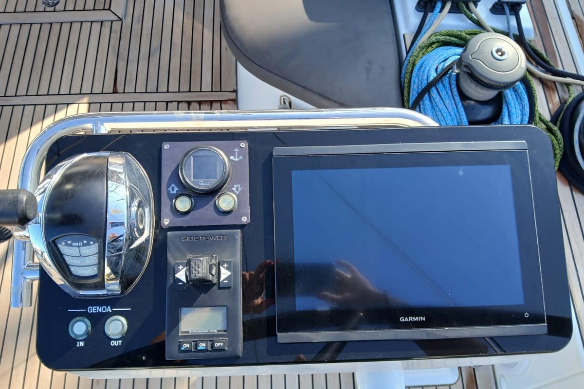Cockpit of Extra mile, a Beneteau First 53 sailboat at Lavreotiki Municipal Unit, Greece
