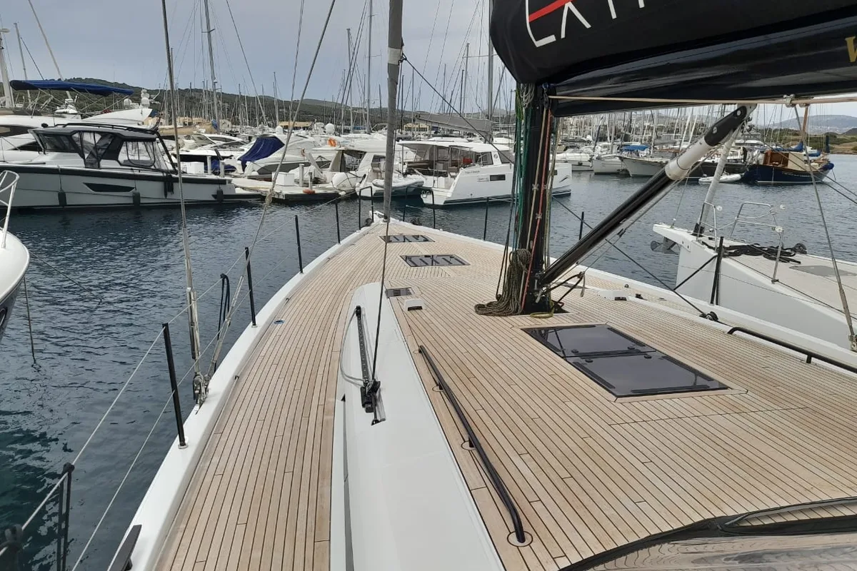 Deck of Extra mile, a Beneteau First 53 sailboat at Lavreotiki Municipal Unit, Greece