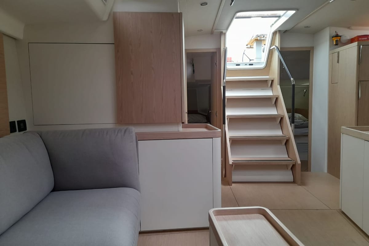 Salon of Extra mile, a Beneteau First 53 sailboat at Lavreotiki Municipal Unit, Greece