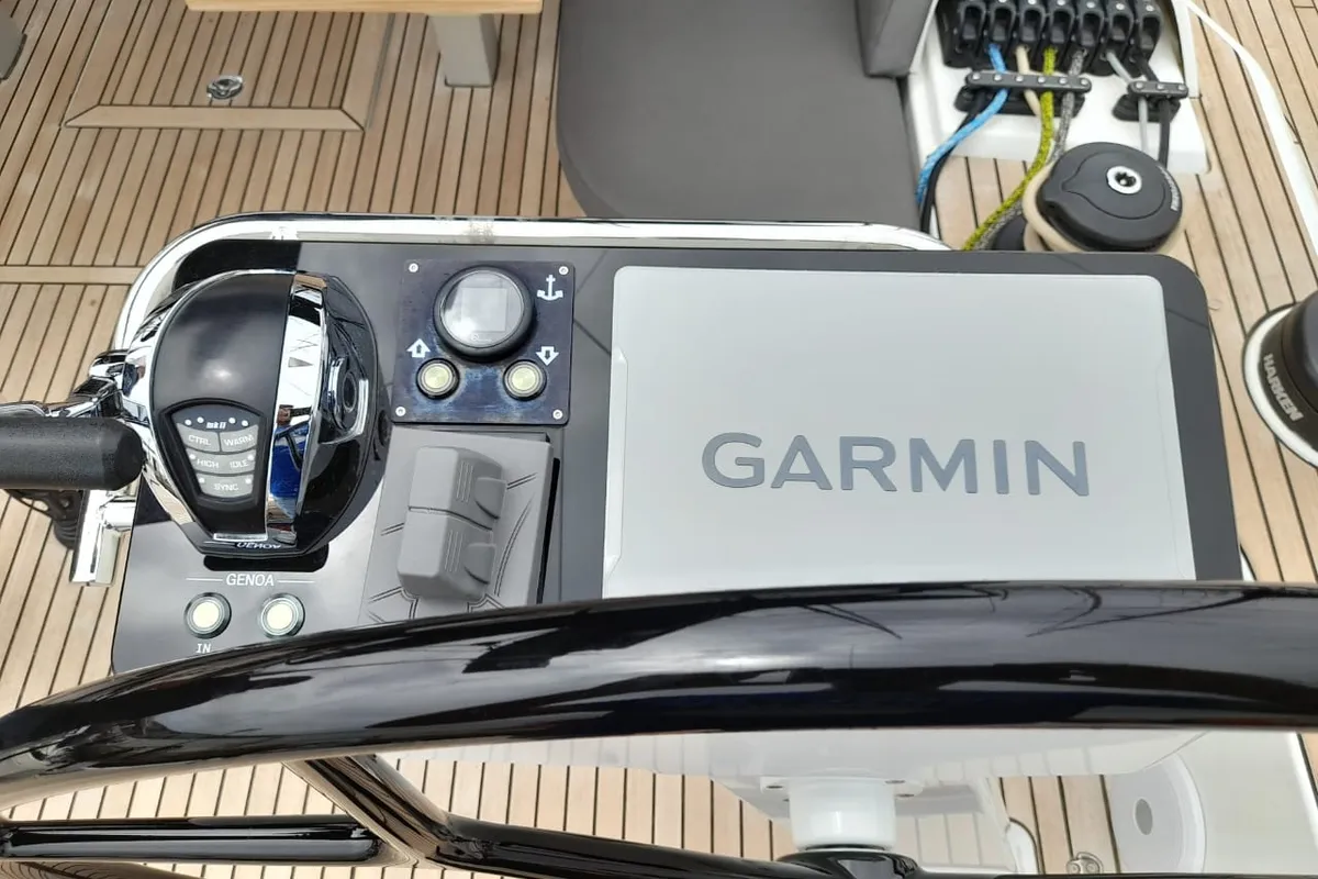 Cockpit of Extra mile, a Beneteau First 53 sailboat at Lavreotiki Municipal Unit, Greece