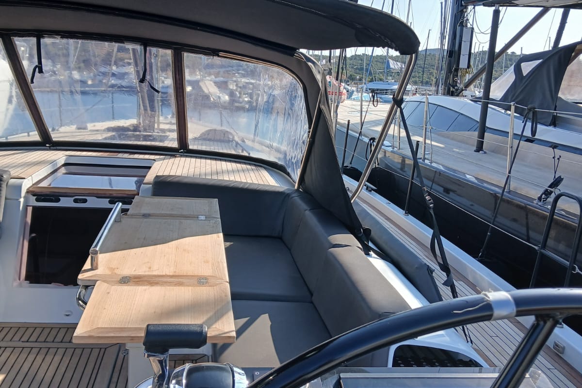 Deck of Extra mile, a Beneteau First 53 sailboat at Lavreotiki Municipal Unit, Greece