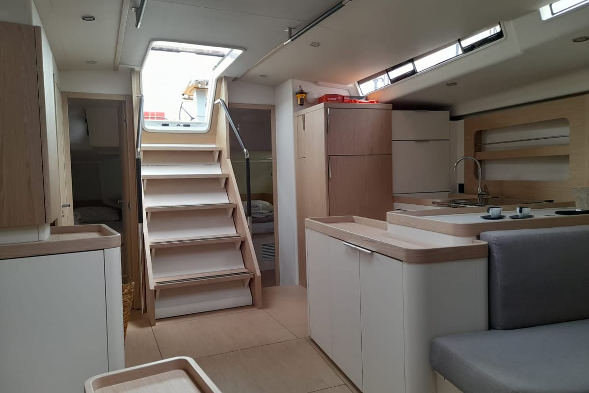 Salon of Extra mile, a Beneteau First 53 sailboat at Lavreotiki Municipal Unit, Greece