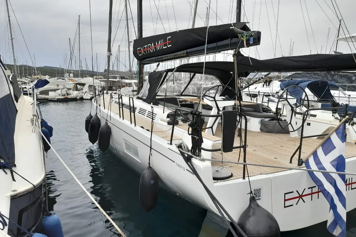 Exterior view of Extra mile, a Beneteau First 53 sailboat at Lavreotiki Municipal Unit, Greece