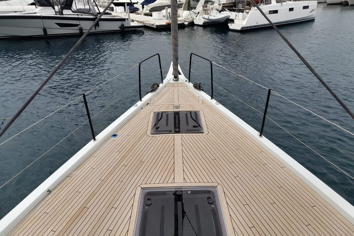 Deck of Extra mile, a Beneteau First 53 sailboat at Lavreotiki Municipal Unit, Greece