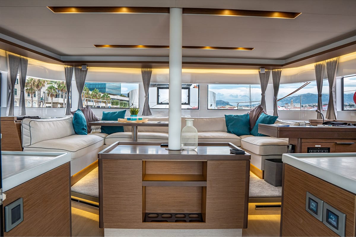 Salon of Princess Kiss, a Lagoon 50 catamaran at Grad Kaštela, Croatia