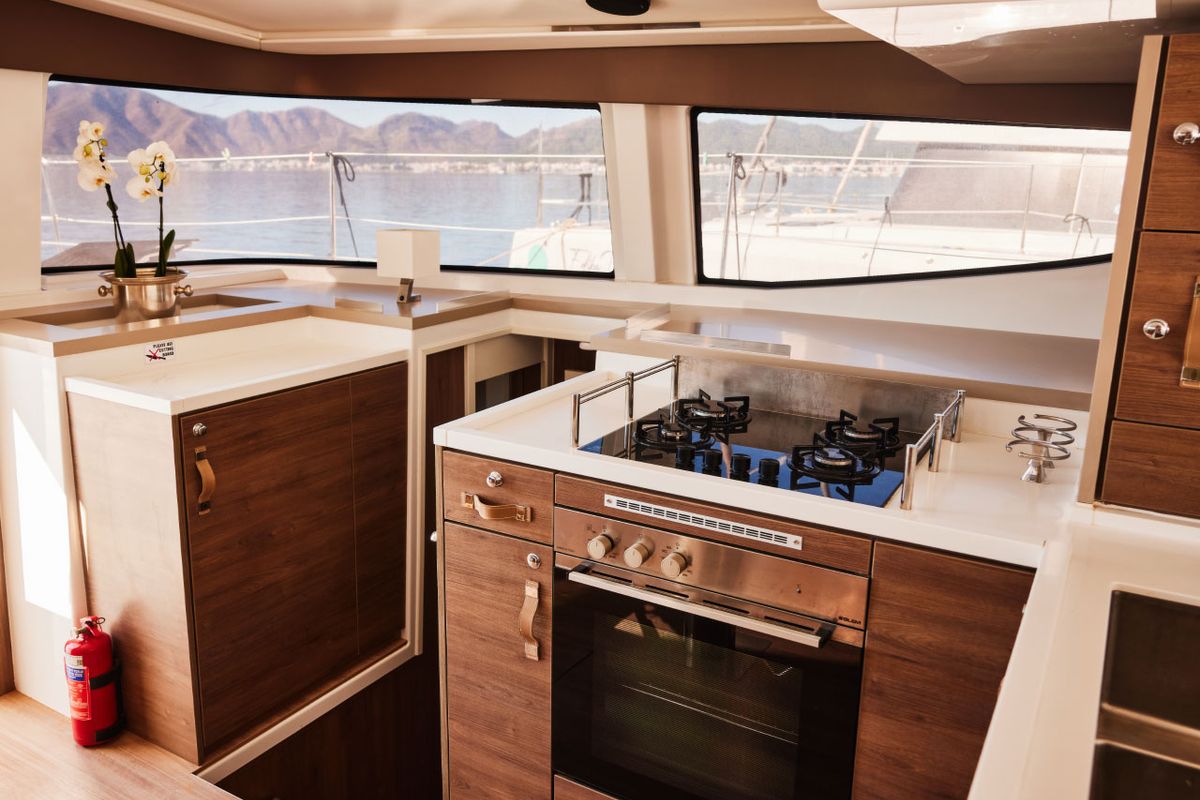 Galley of Taurus, a Bali 4.8 catamaran at Marmaris, Turkey