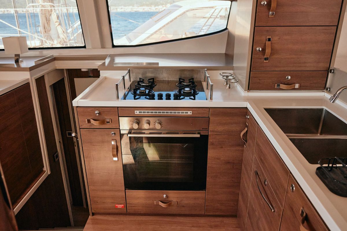 Galley of Taurus, a Bali 4.8 catamaran at Marmaris, Turkey