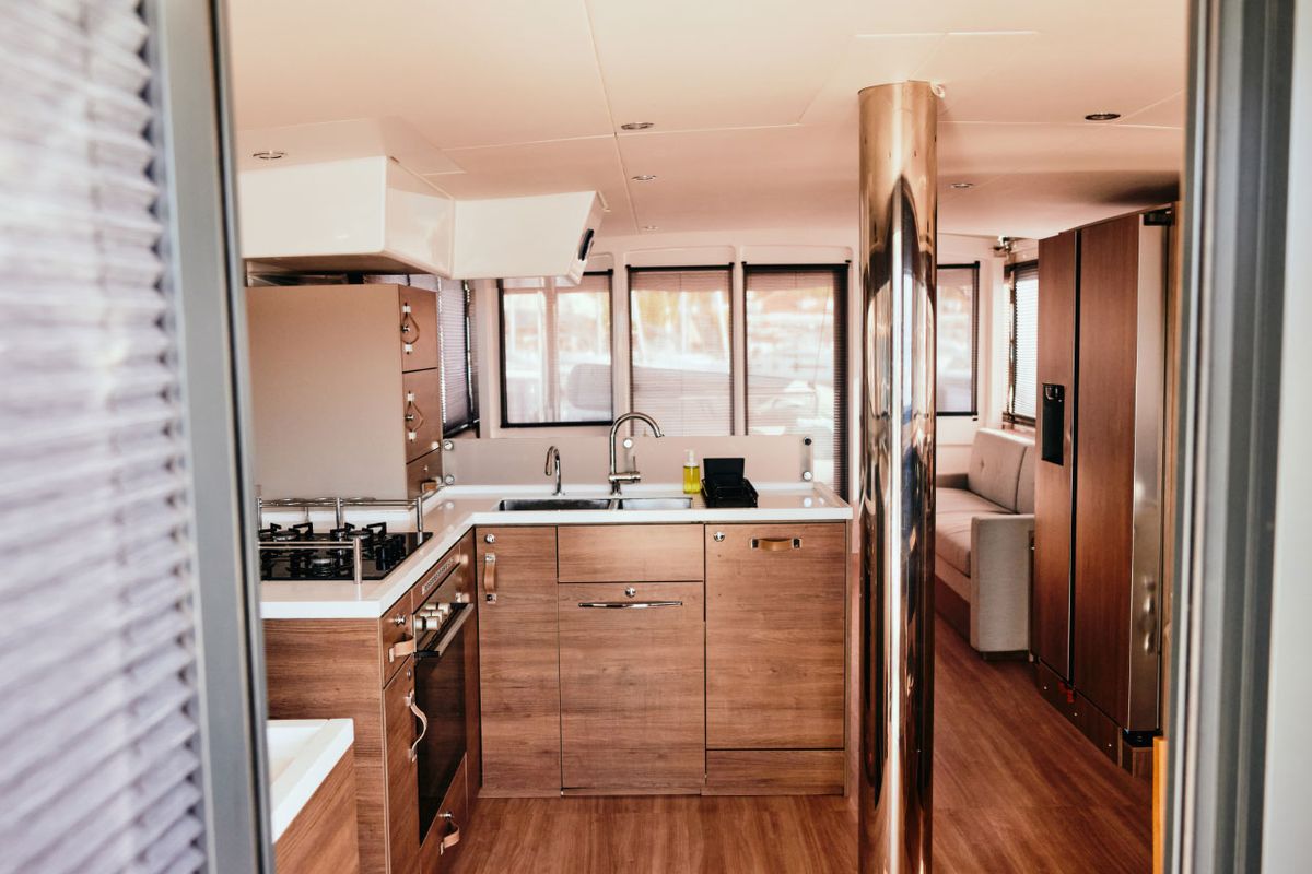 Galley of Taurus, a Bali 4.8 catamaran at Marmaris, Turkey